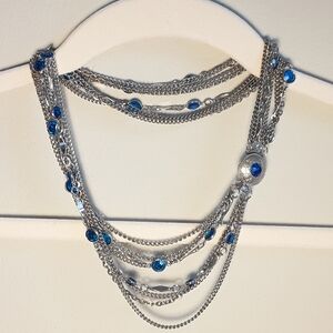 Celebrity NY Silver and Blue Gemstone Drape Necklace Statement Piece